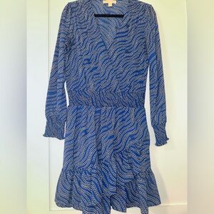 Michael Kors Navy and Black Patterned Long Sleeve Dress